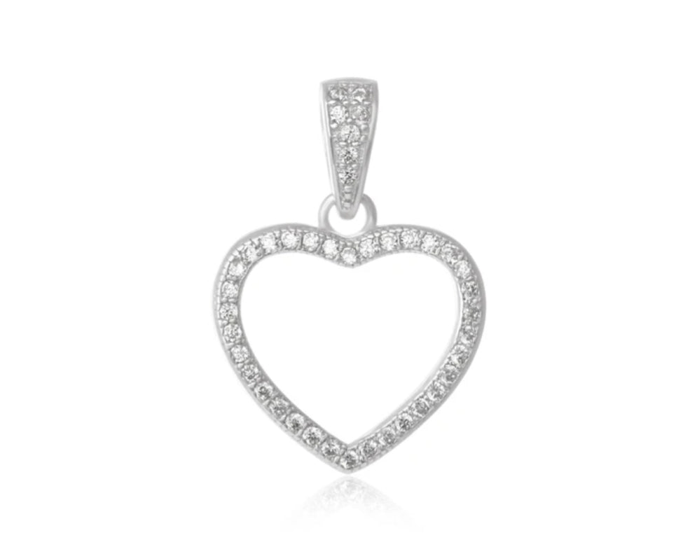 Open Heart Pavé CZ Pendant, Sterling Silver