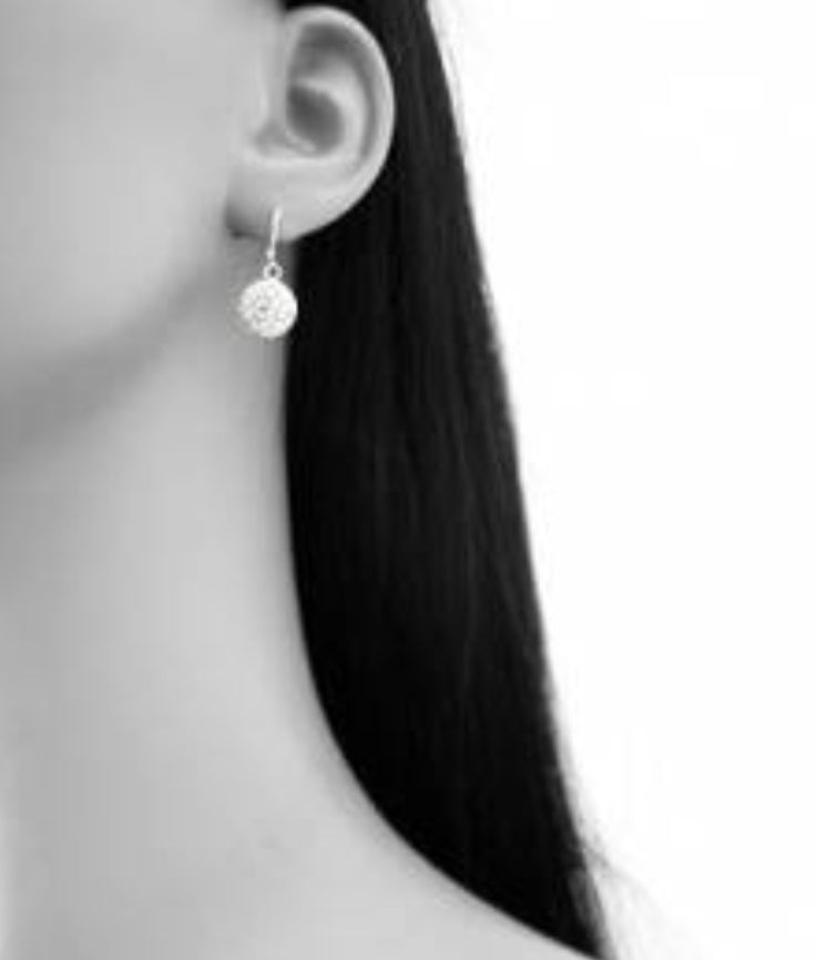 Sterling Silver Swarovski Crystal Round Ball Dangle Earrings