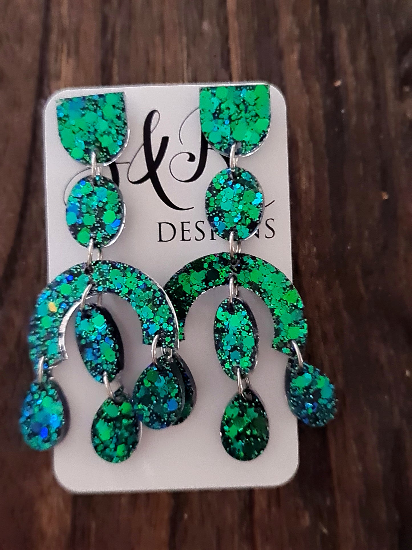 Large Oversized Green Blue Glitter Chandelier Dangle Earrings, Deep Ocean Green Chameleon Glitter Dangles, Statement Long Earrings