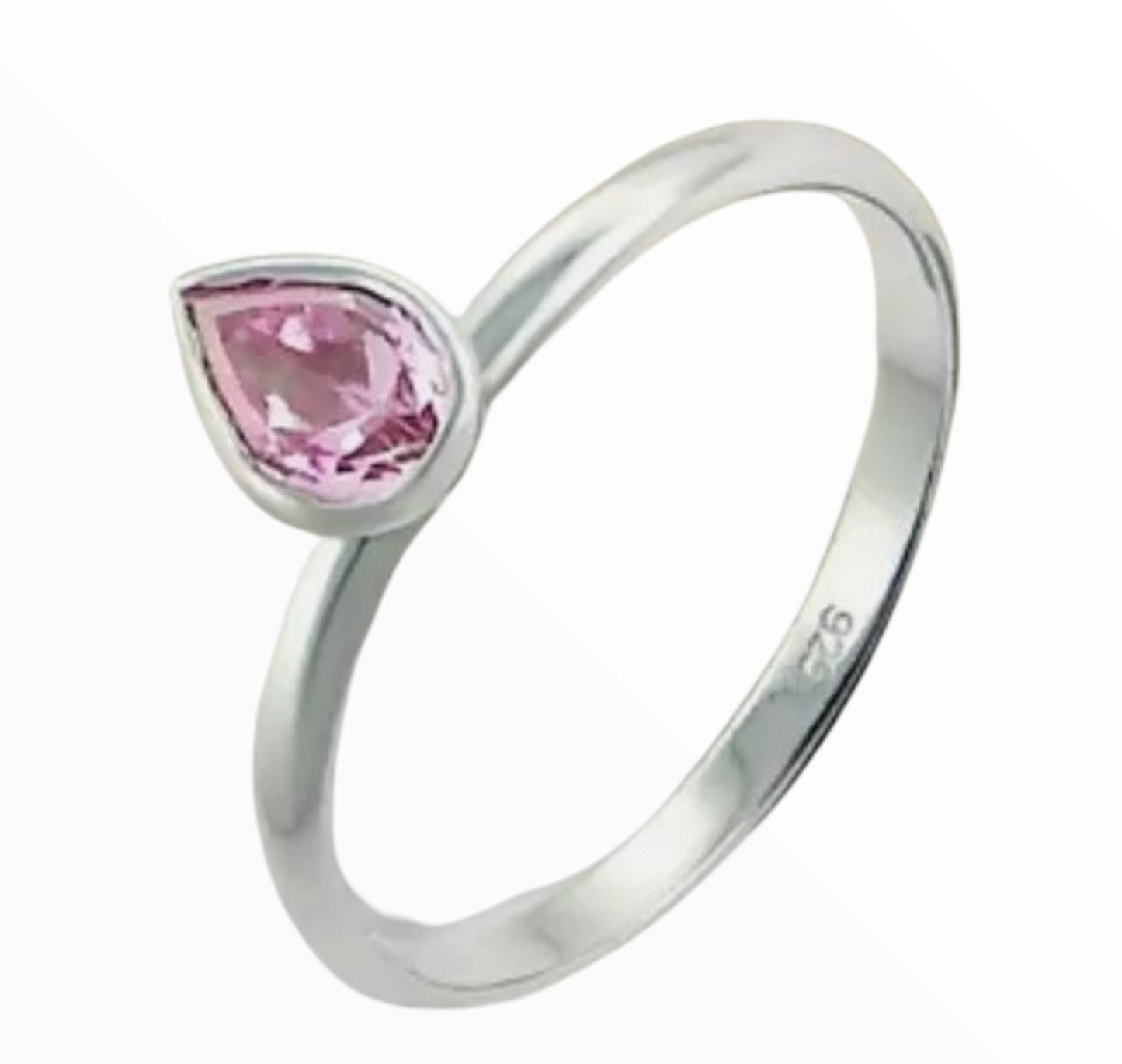 Sterling Silver Pink Cubic Zirconia Teardrop Ring