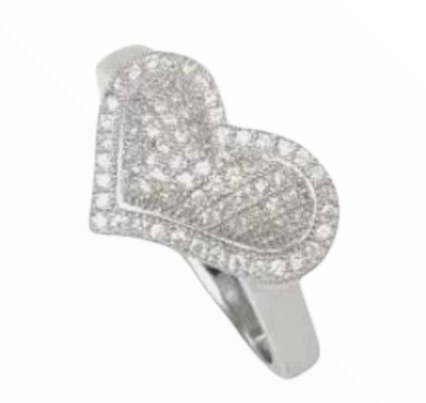 Sterling Silver Heart Ring Micropaved Cubic Zirconia Rhodium Plated Size 7 US N