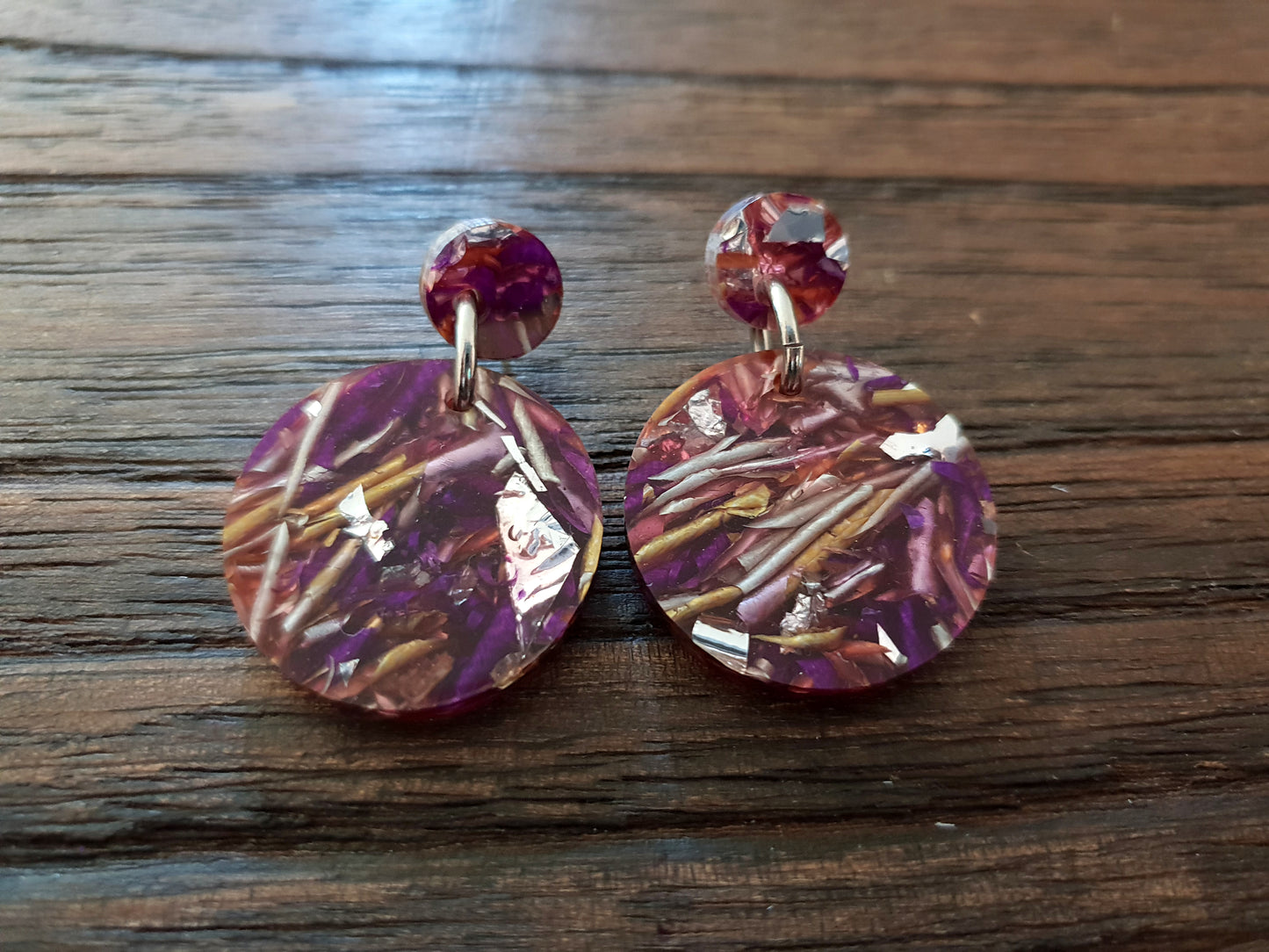 Supernova Chunky Circle Acrylic Earrings Size Small with Stainless Steel - Silver and Resin Designs