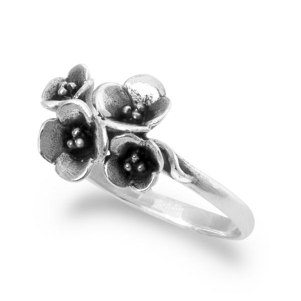 Four Flower Design Ring Sterling Silver 925 Real Silver Oxide - Silver and Resin Designs