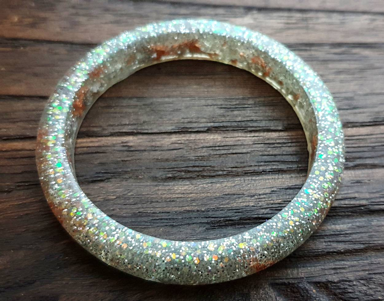 Holographic glitter Rose Gold Silver Leaf Clear Resin Bangle Resin Ba Silver and Resin Designs