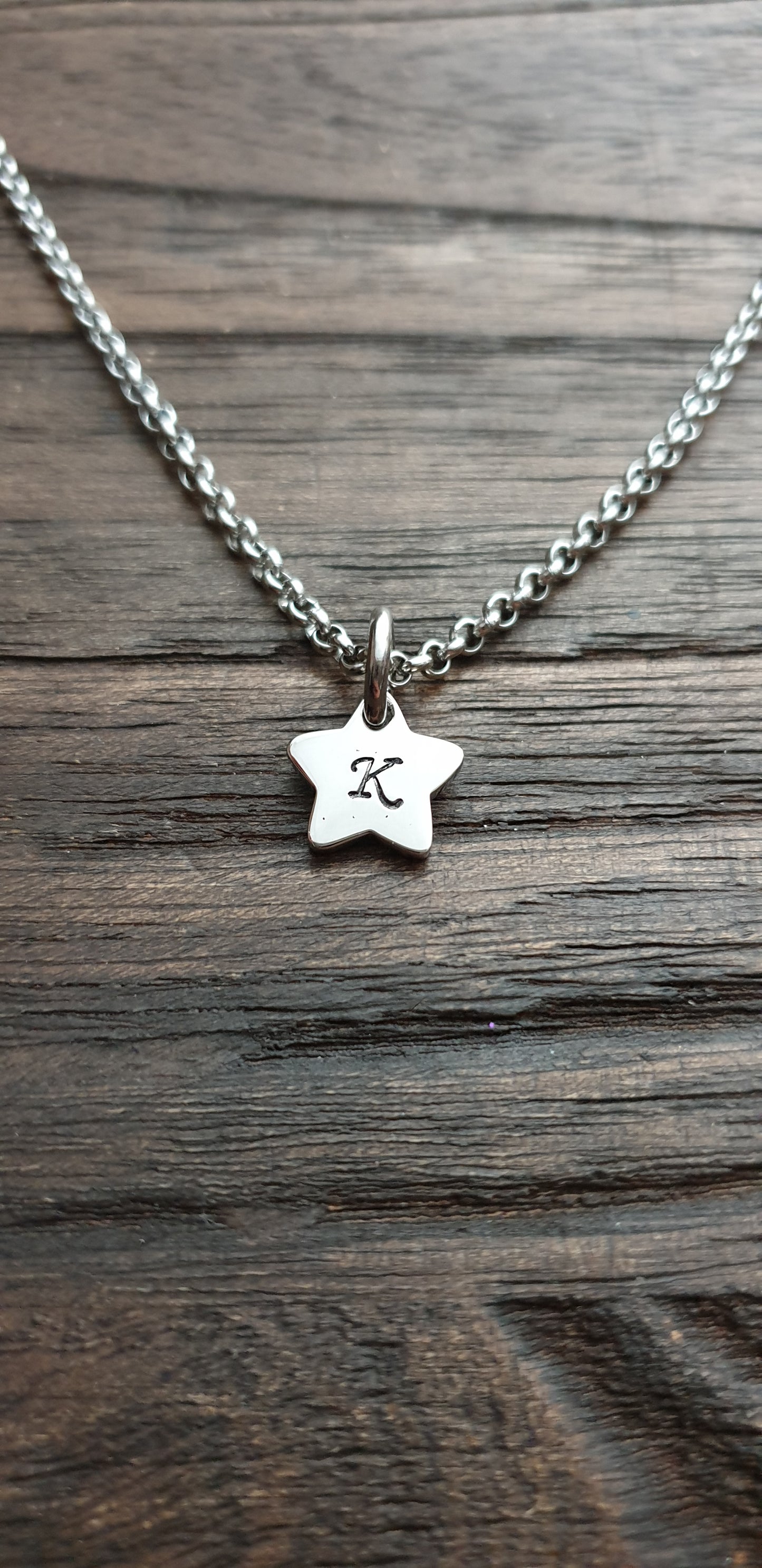 Hand Stamped Star Initial Necklace: Personalized Stainless Steel Pendant