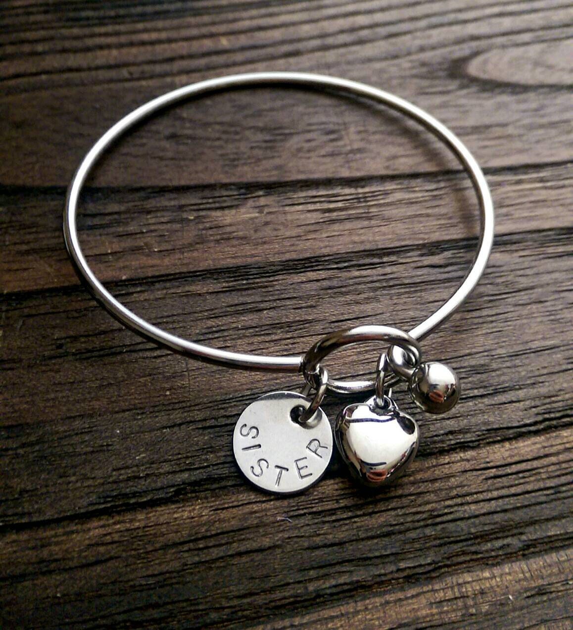 Personalised Hand Stamped Silver Bangle with Personalised Discs. Choose how many Circle Charms you need. Great Gift for Her.