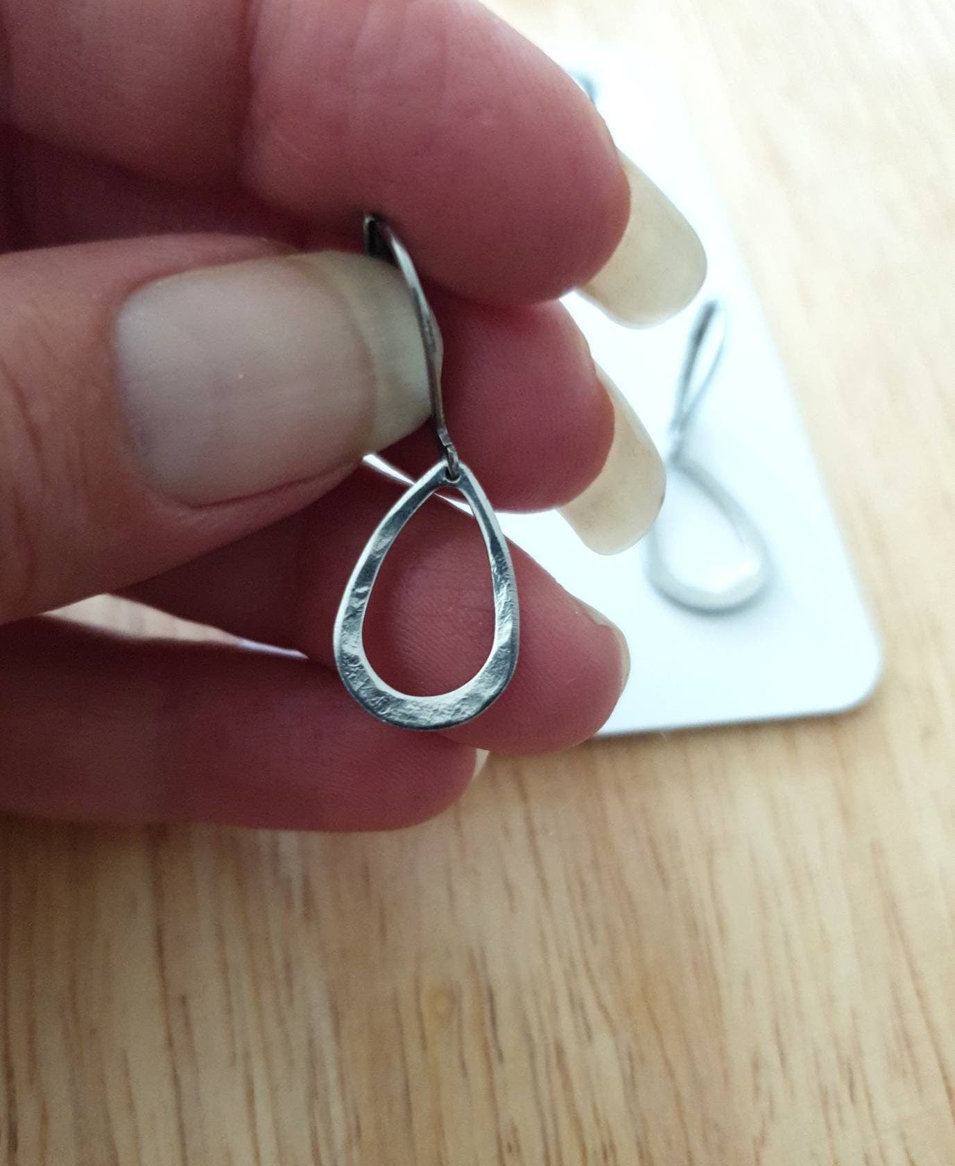 Teardrop Leverback Hammered Drop Earrings, Stainless Steel Dangle Leverback, threaders or Hook Earrings in Silver or Gold