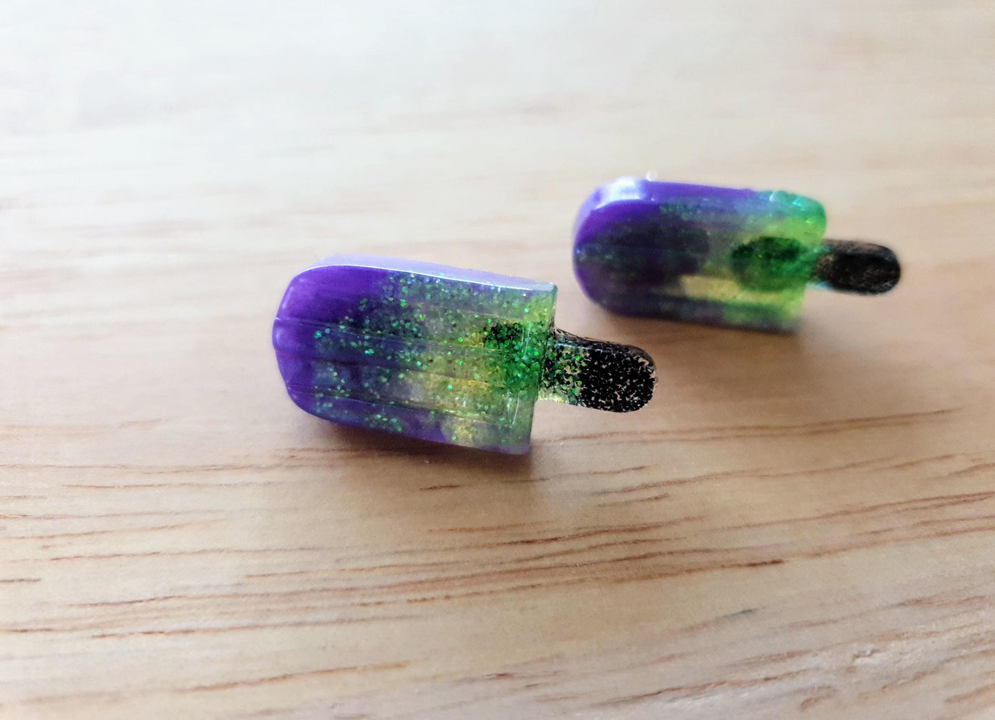 Lime Purple Icy Pole Stud Earrings, Glitter Ice Cream Earrings, Statement Food Earrings