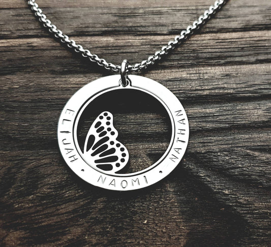 Personalized Name Butterfly Necklace, Name Necklace, Personalised Hand Stamped Necklace, Design your Own Necklace, Mothers Gift, Grandmother