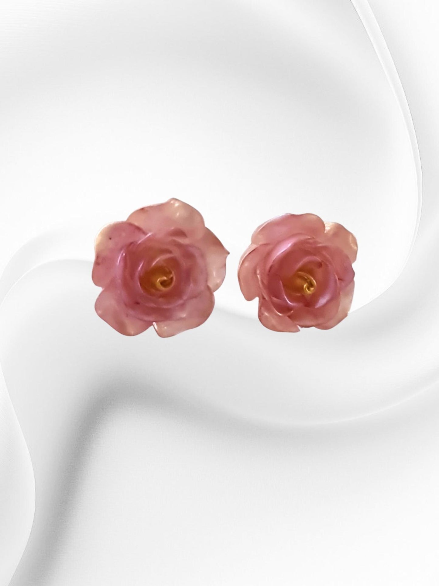 Handmade Pink Resin Rose Stud Earrings, Elegant Floral Earrings, Lightweight & Hypoallergenic, Gift for her, Flower Lover