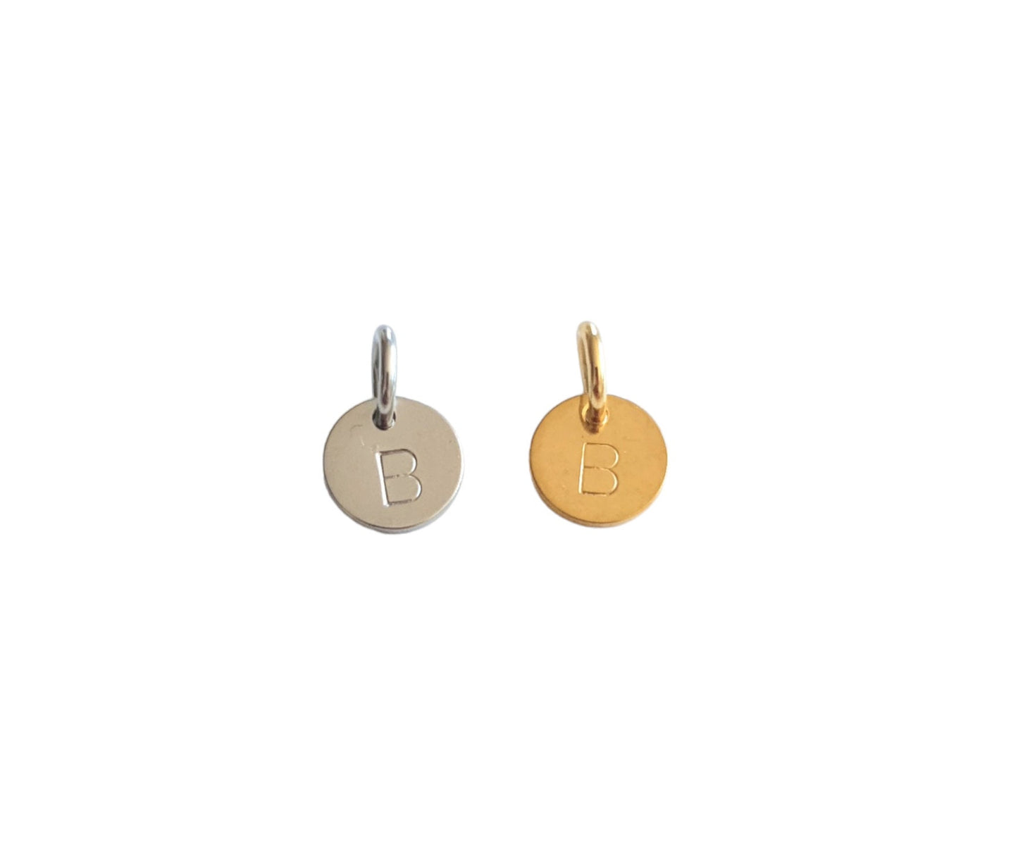 Personalised 8mm Disc Charm, Circle Disc Coin Style with Jump Ring Only in Gold or Silver Stainless Steel. Add to Bracelet or Chain