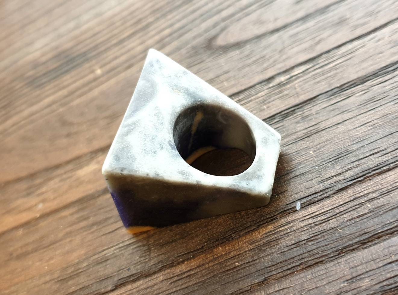 Statement Square Resin Ring, Handmade Size 7 US N AU Silver Grey Gold Purple swirls Ring
