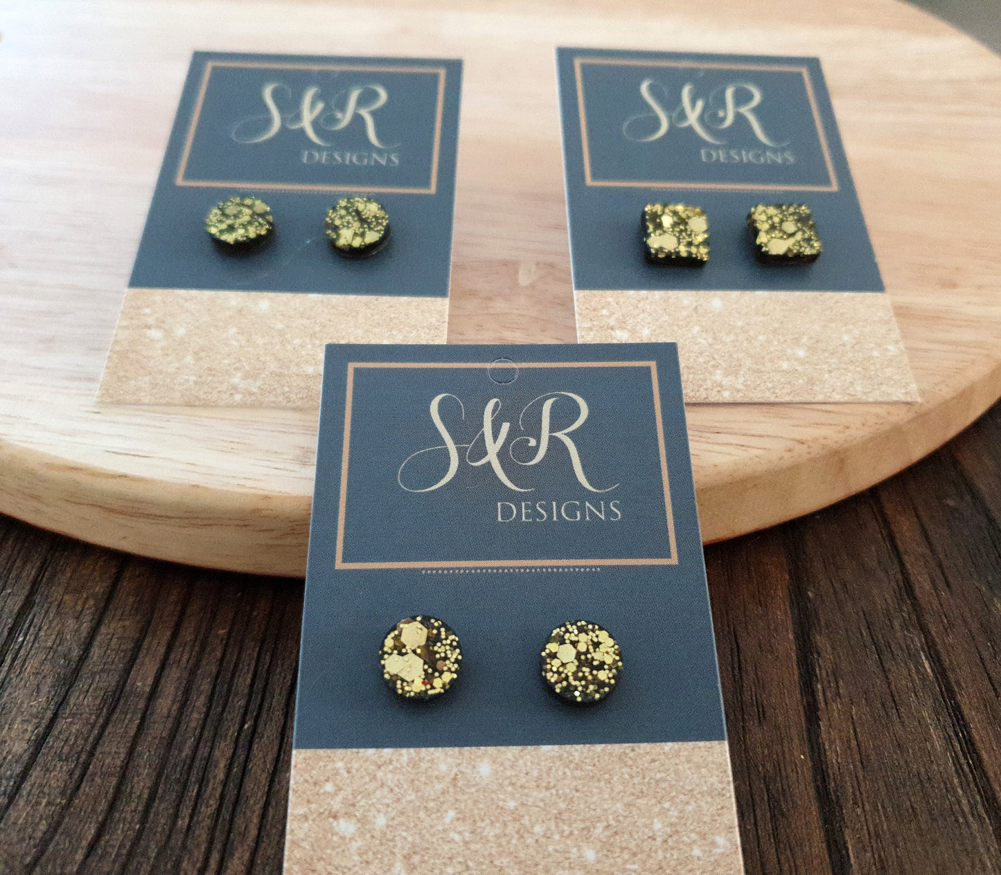 Gold Circle Dot Resin Stud Earrings or Square Glitter Earrings, Choose your Style. Stainless Steel Minimalist Stud Earrings. 10mm or 11mm