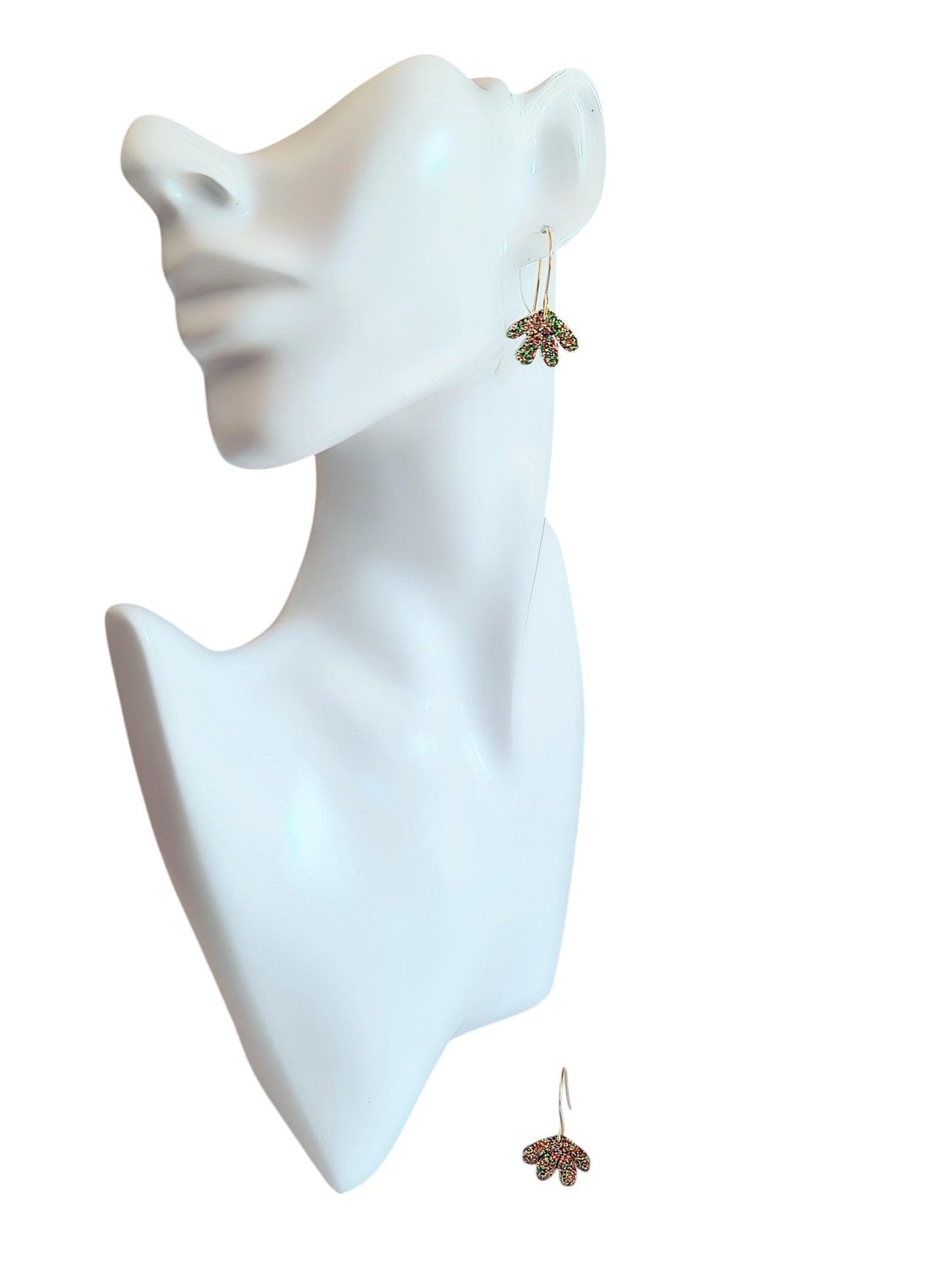 Christmas Design Mix Gold Earrings, Green Red Gold Mix Glitter Resin Earwire Dangles, Minimalist Jewellery, Made with Stainless Steel.