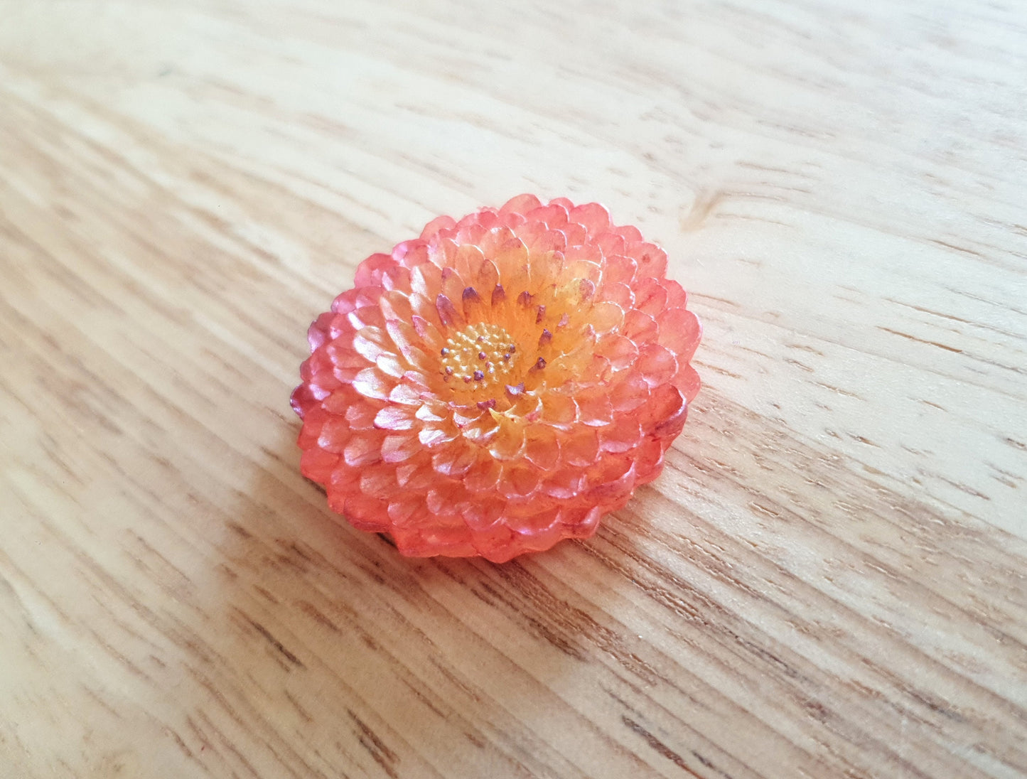 Chrysanthemum Flower Pin Brooch, Light Red Purple Flower Brooch with Stainless Steel Pin, Handmade Resin Brooch