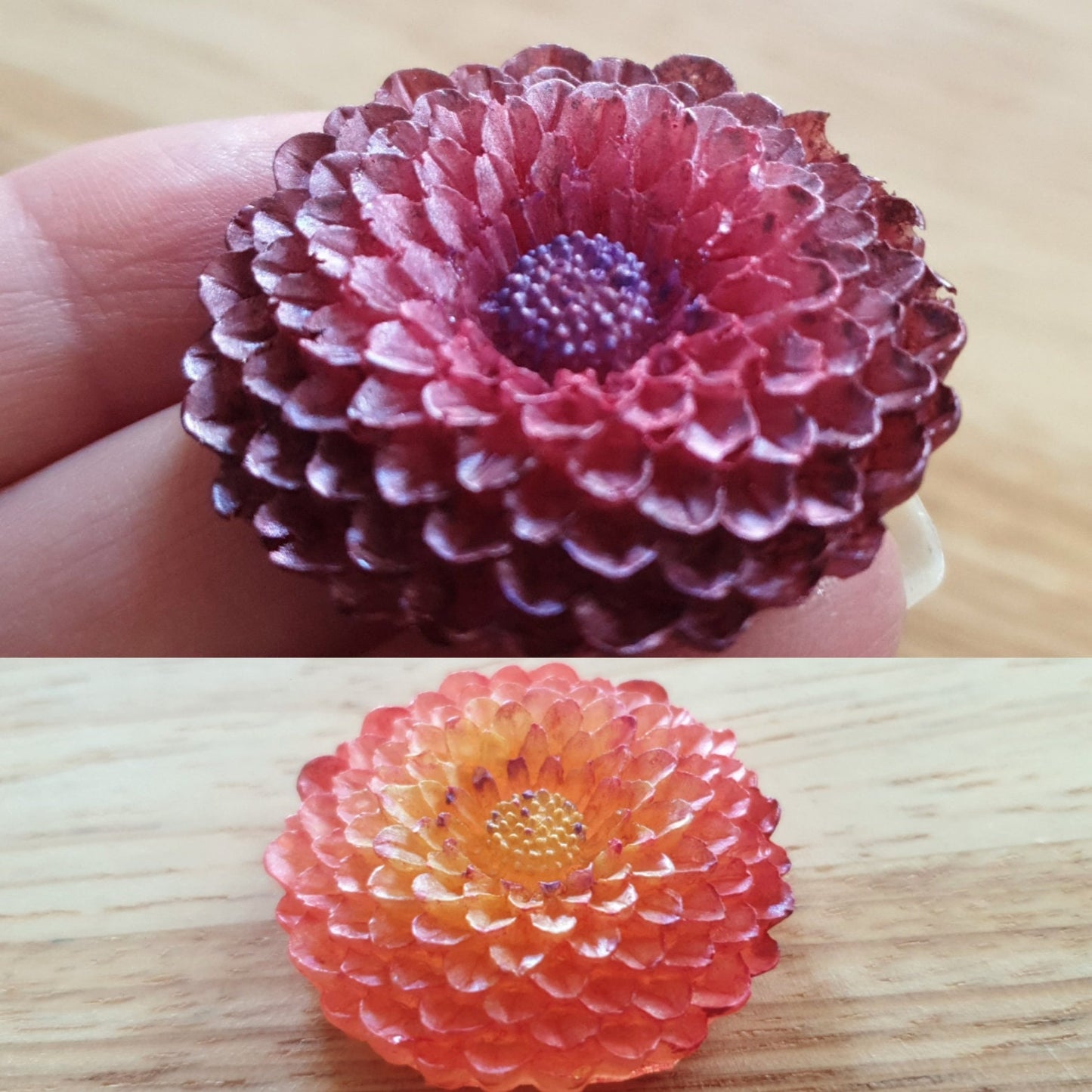 Chrysanthemum Flower Pin Brooch, Light Red Purple Flower Brooch with Stainless Steel Pin, Handmade Resin Brooch