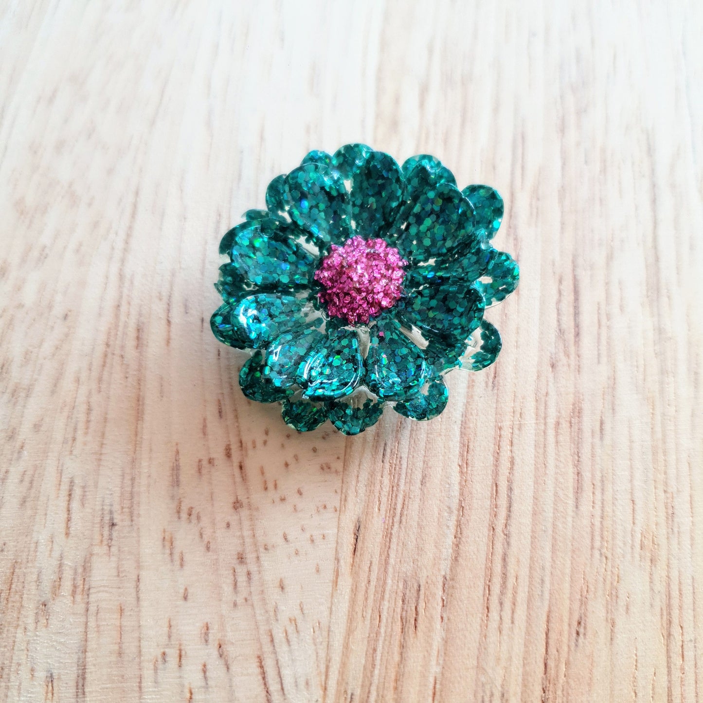 Flower Pin Brooch, Resin Green Pink Flower Brooch with Stainless Steel Pin
