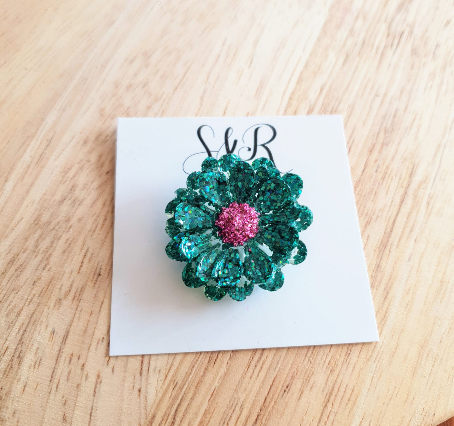Flower Pin Brooch, Resin Green Pink Flower Brooch with Stainless Steel Pin