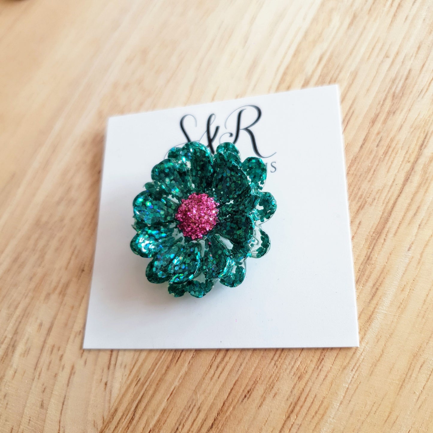 Flower Pin Brooch, Resin Green Pink Flower Brooch with Stainless Steel Pin