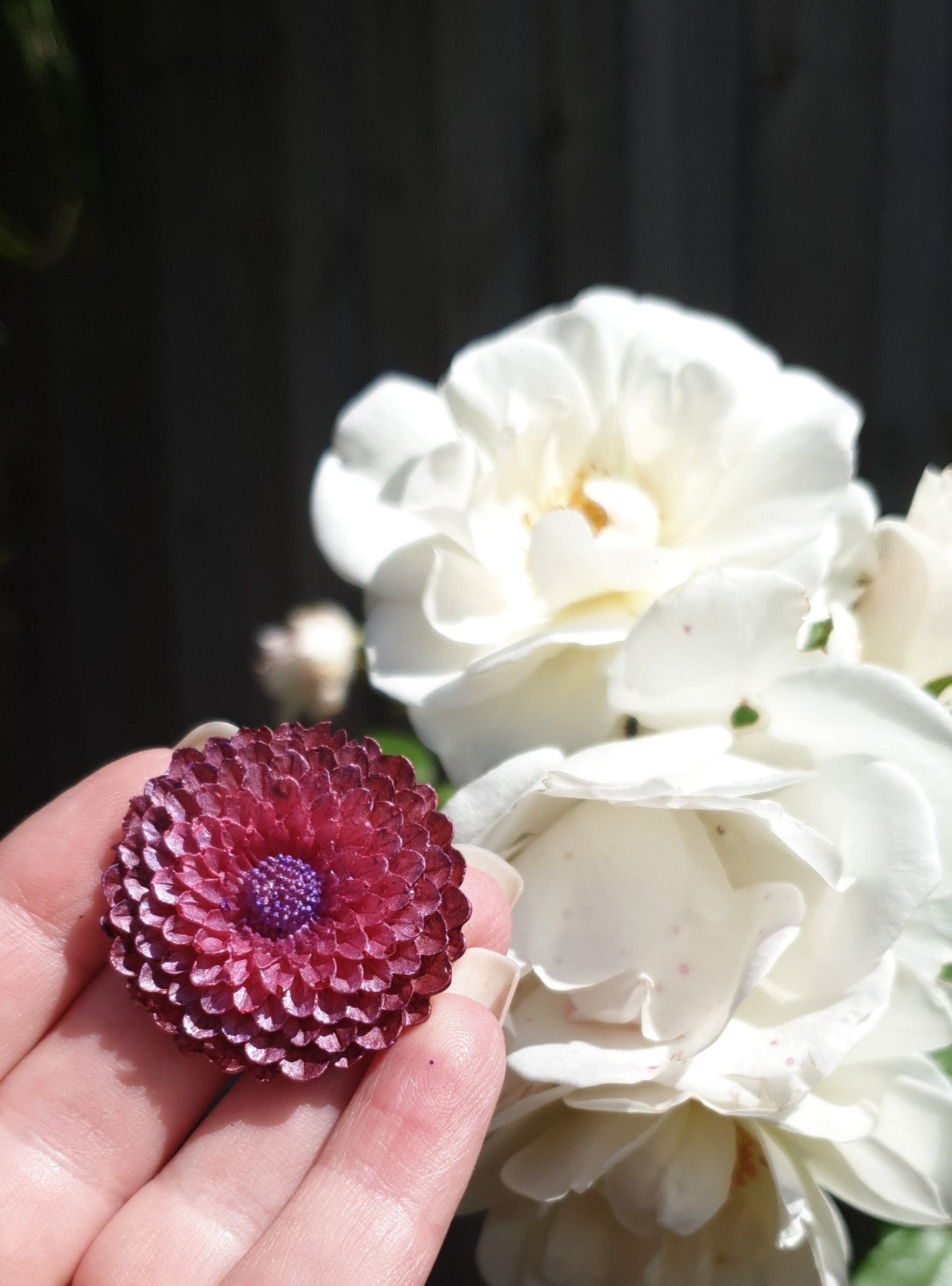 Chrysanthemum Flower Pin Brooch, Light Red Purple Flower Brooch with Stainless Steel Pin, Handmade Resin Brooch