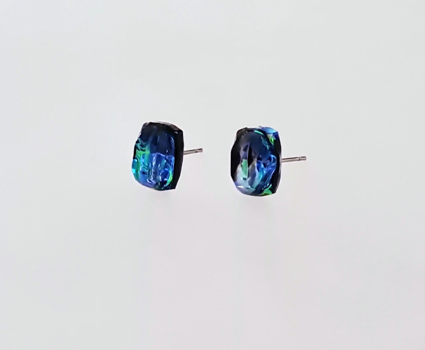 Ocean Swirl Resin Stud Earrings – Hypoallergenic Stainless Steel | Handmade Unique Jewelry