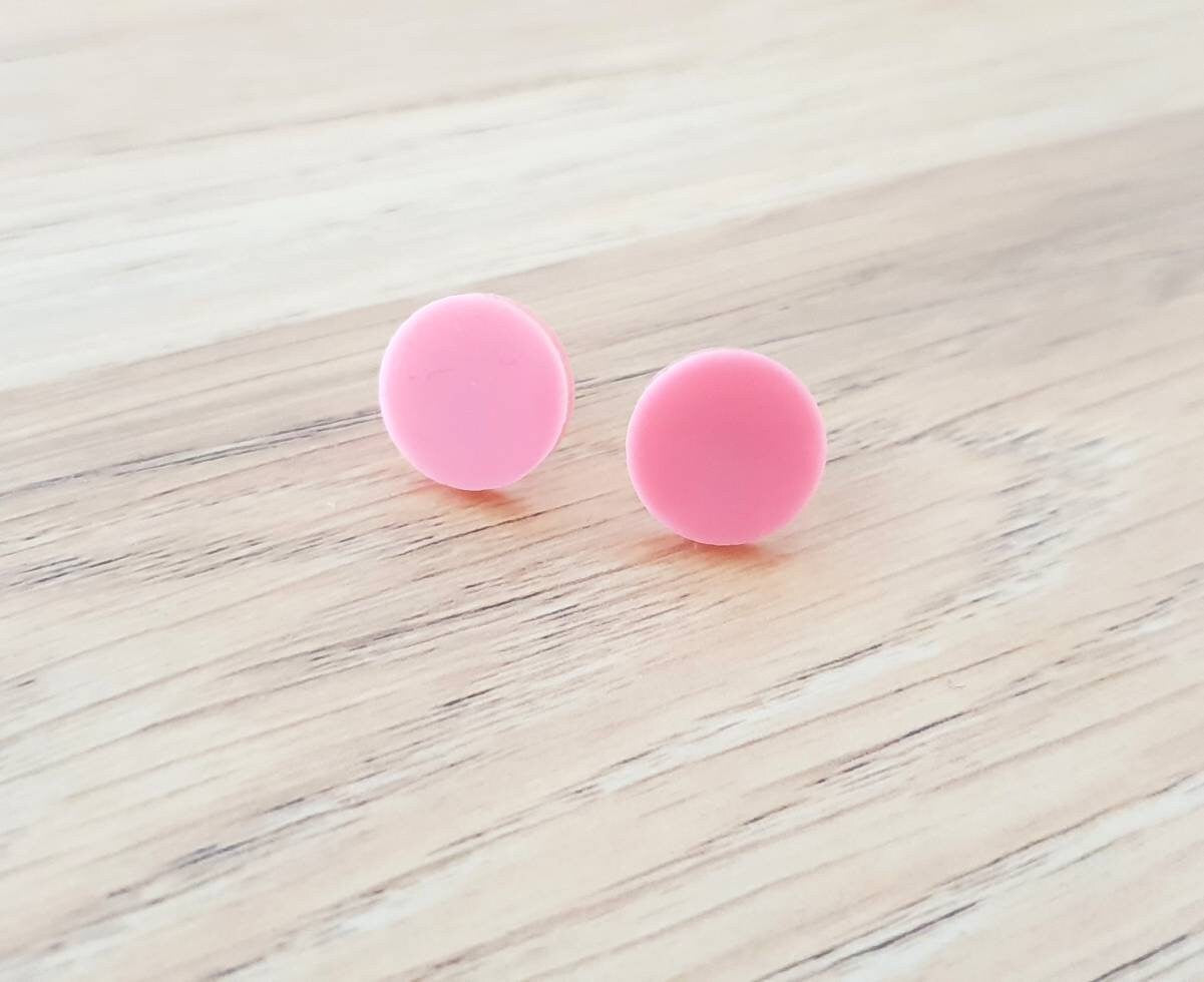 Raspberry Sherbet Circle Stud Earrings, Acrylic Earrings, Stainless Steel Earrings. Light Pink earrings