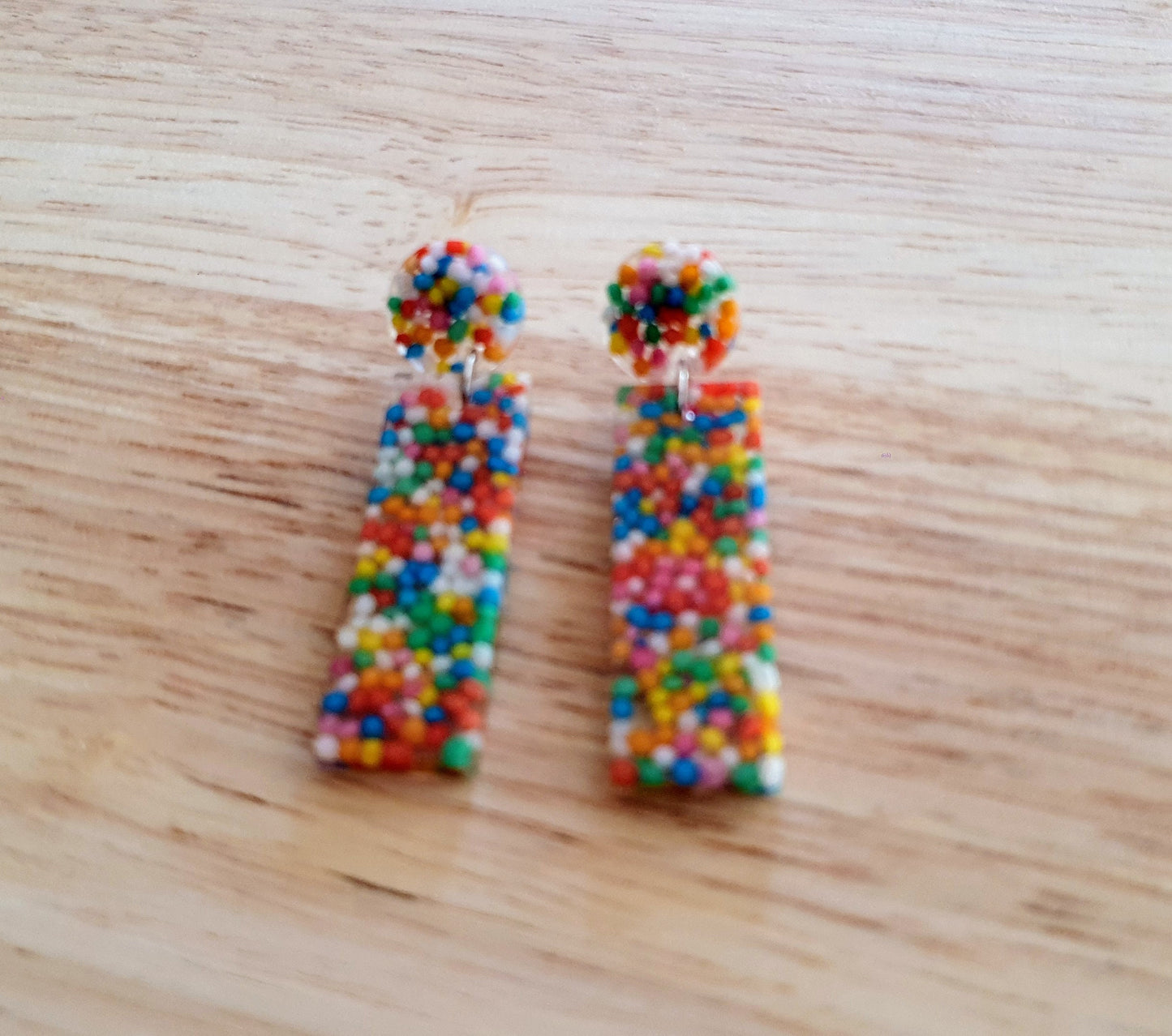 Rectangle Bar Earrings, Multi Colour Resin Dangles, 100s and 1000s Real Candy, Statement Earrings