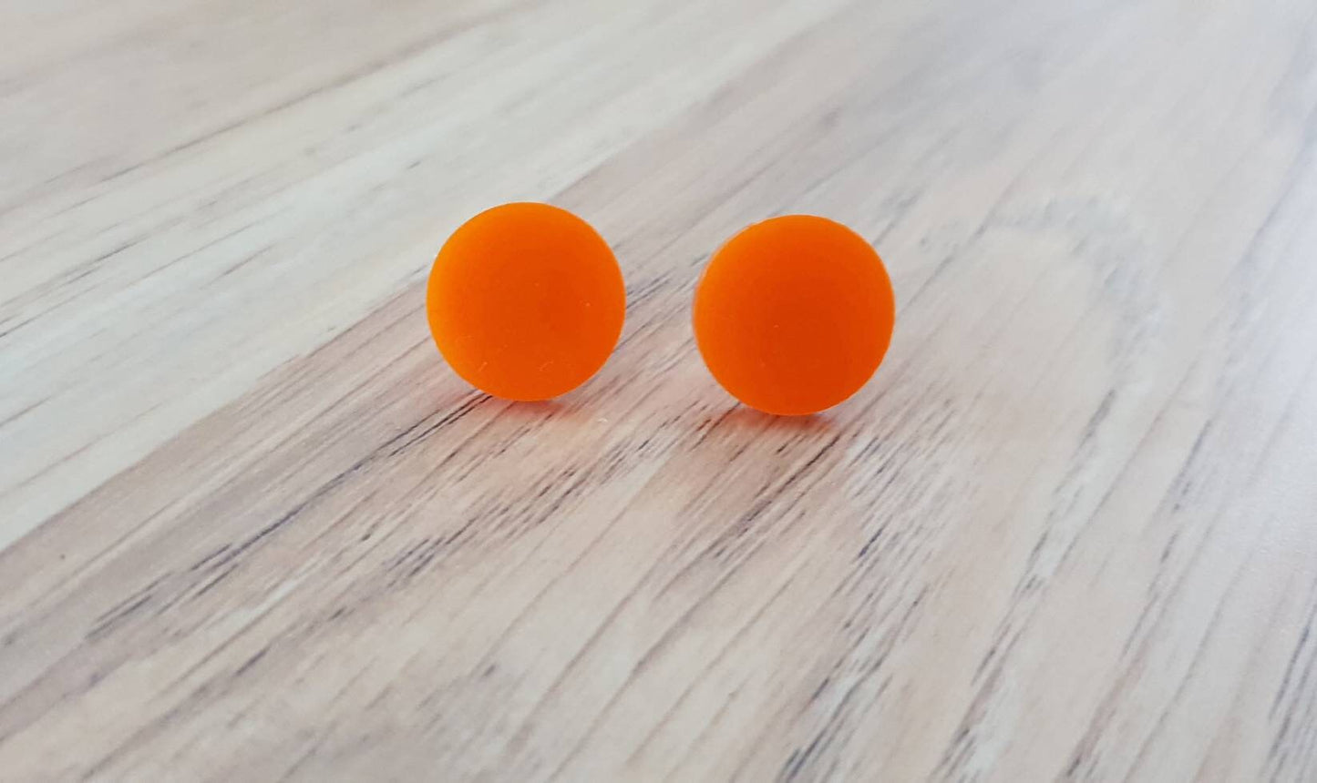 Orange Circle Stud Earrings, Acrylic Earrings, Stainless Steel Earrings.