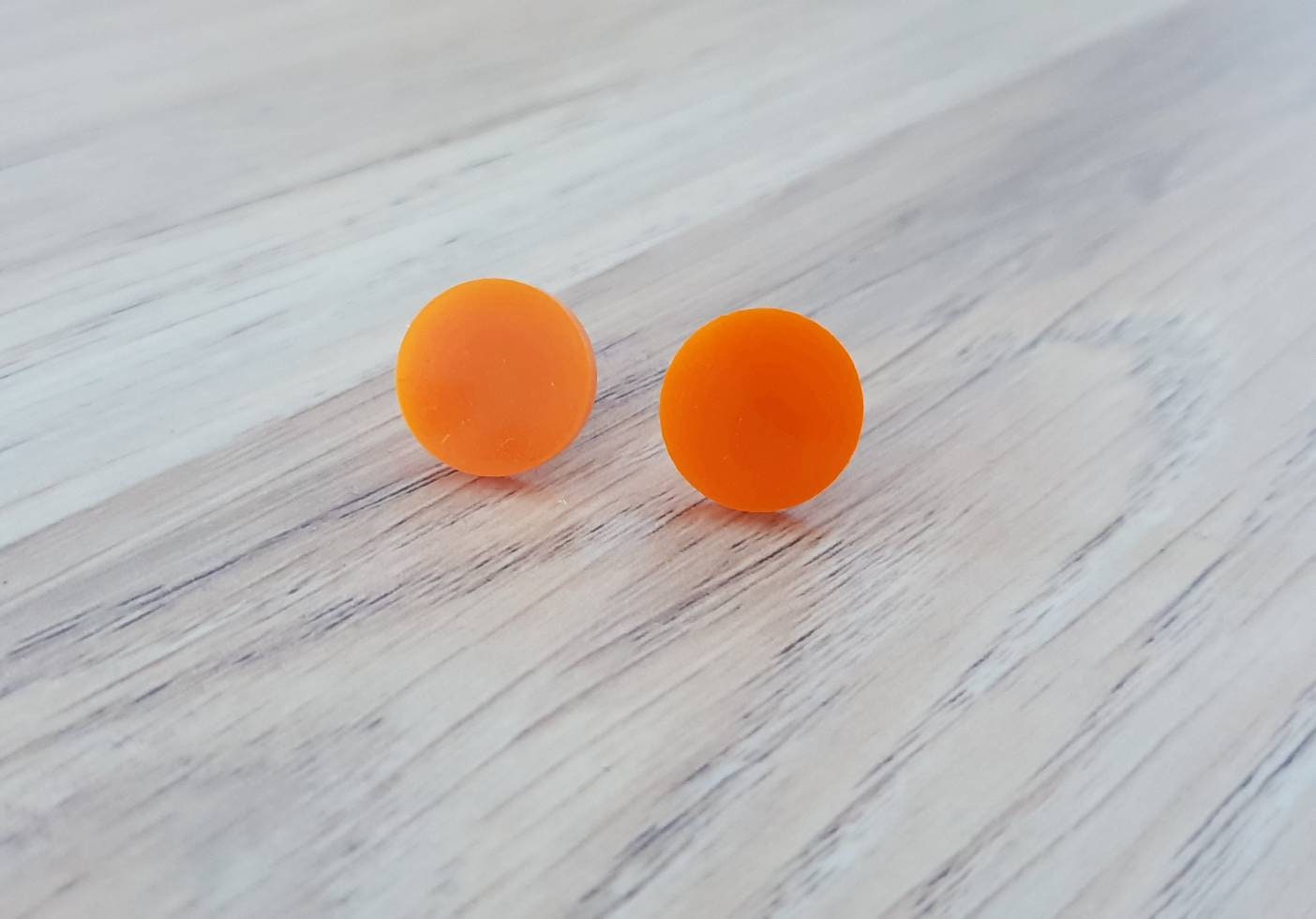 Orange Circle Stud Earrings, Acrylic Earrings, Stainless Steel Earrings.