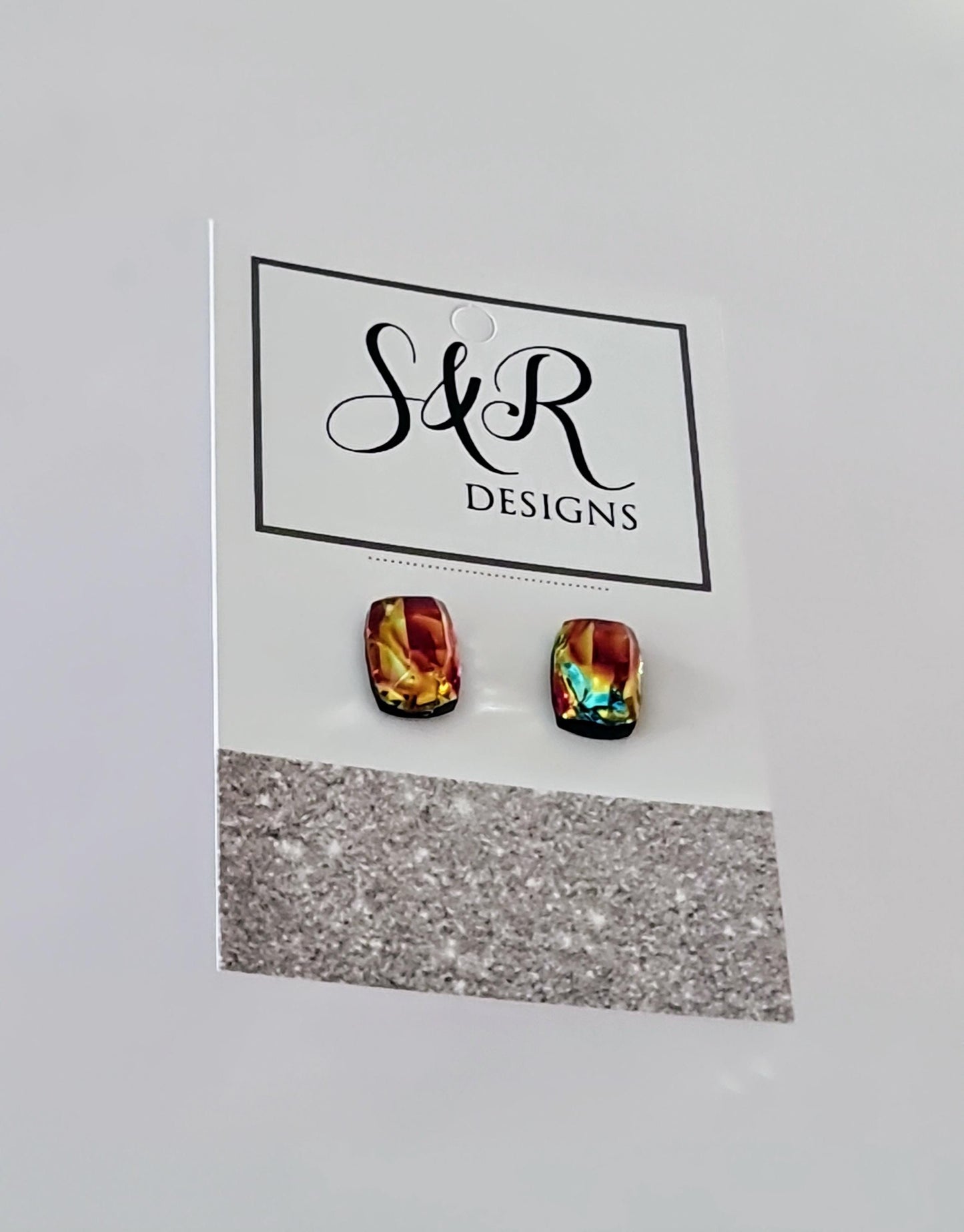 Iridescent Red Rainbow Resin Stud Earrings with Stainless Steel Posts | Handmade Colorful Jewelry Gift | Gift for Her or Him