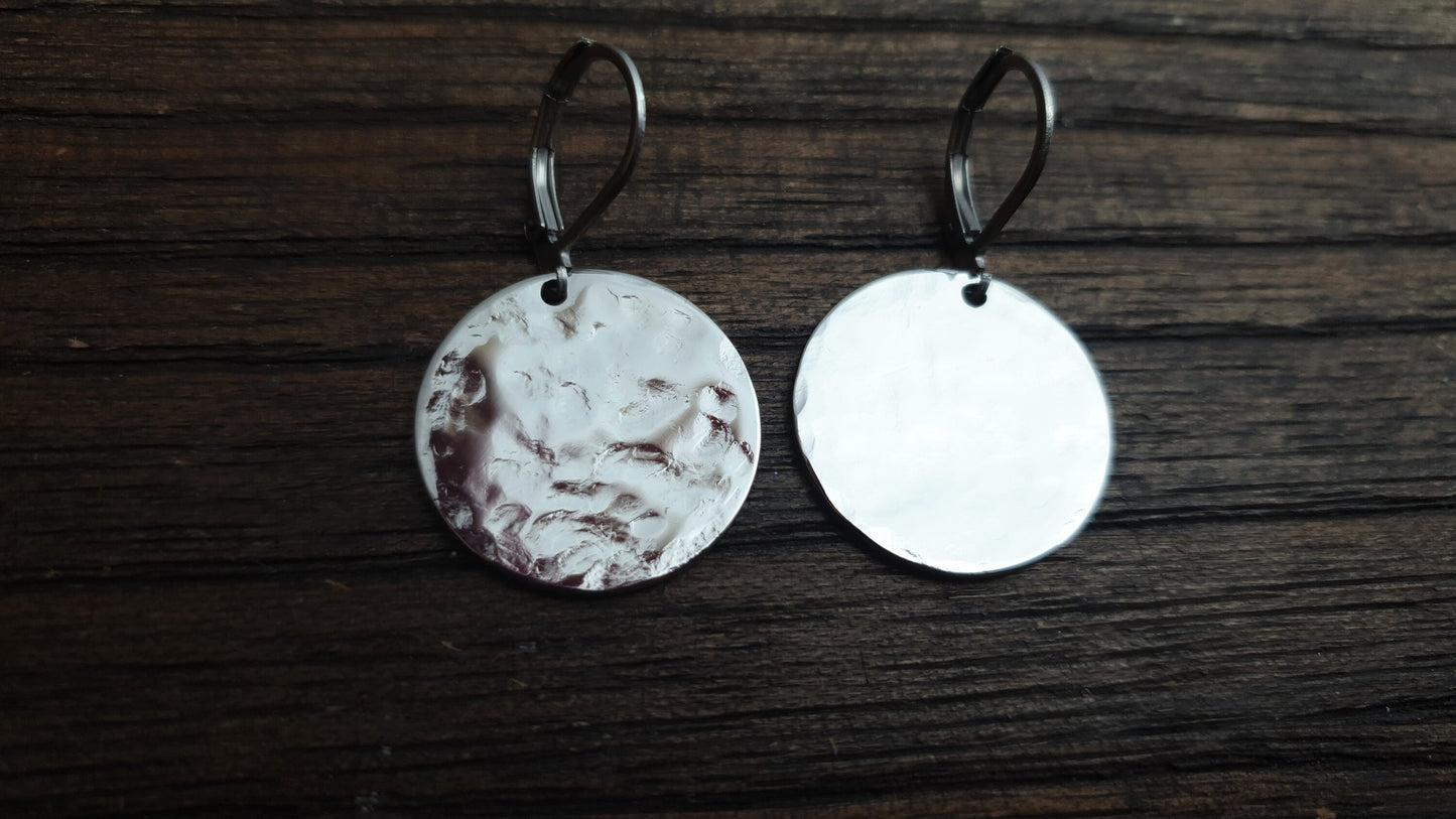 Silver Hammered Circle Disc Large Earrings, 20mm Coin Disc, Custom Stainless Steel Dangle Leverback, Hoops or Hook Earrings