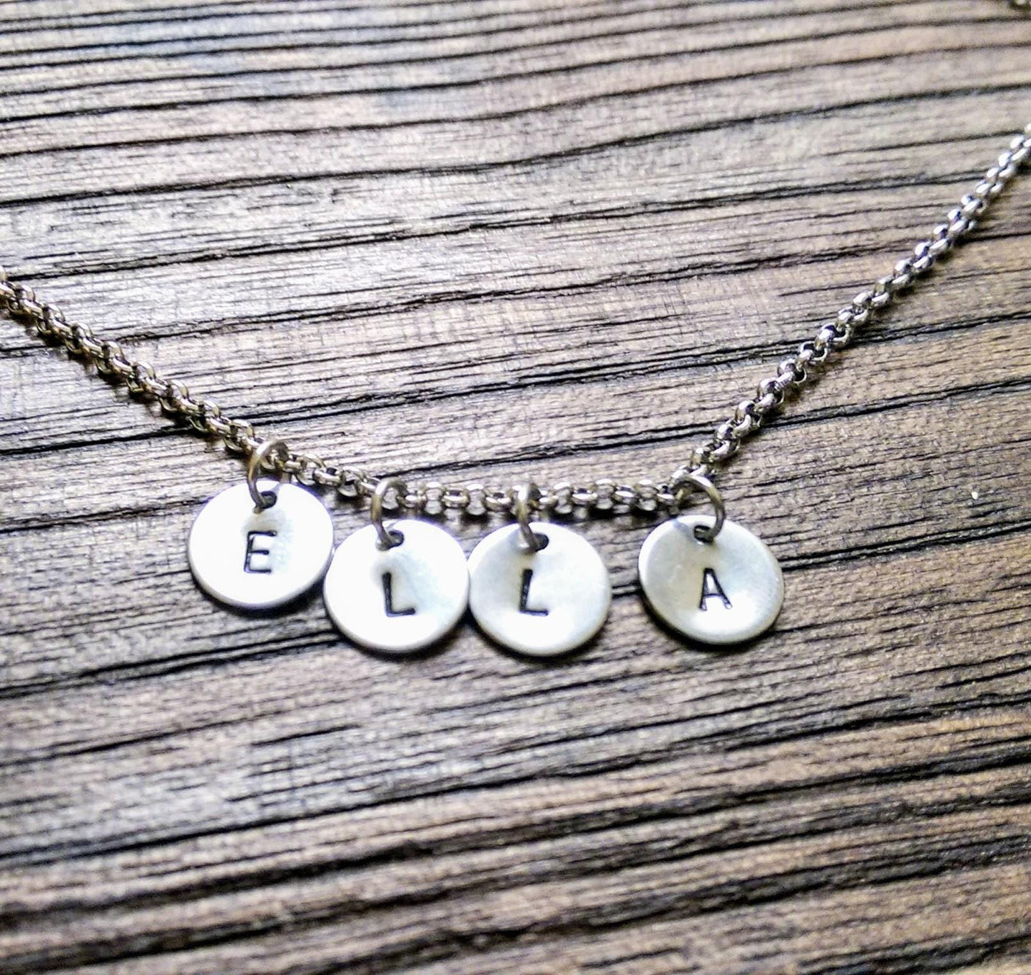 Initial Charm Necklace, Personalised Name Initial Small Disc Hand Stamped Necklace, Minimalist Jewellery Gift, Waterproof Stainless Steel