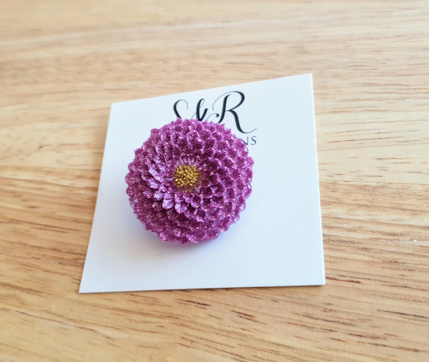 Chrysanthemum Flower Pin Brooch, Pink Flower Brooch with Stainless Steel Pin, Handmade Resin Brooch