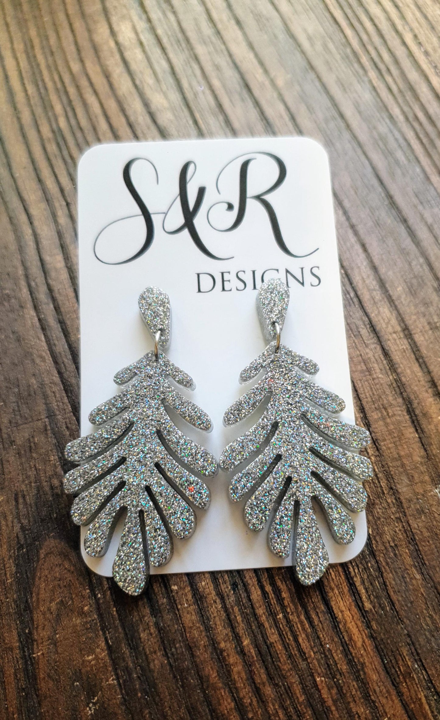 Silver Holographic Leaves Dangle Earrings, Handmade Glitter Resin Leaf Earrings, Bold Statement Jewellery Handmade, Gift for her