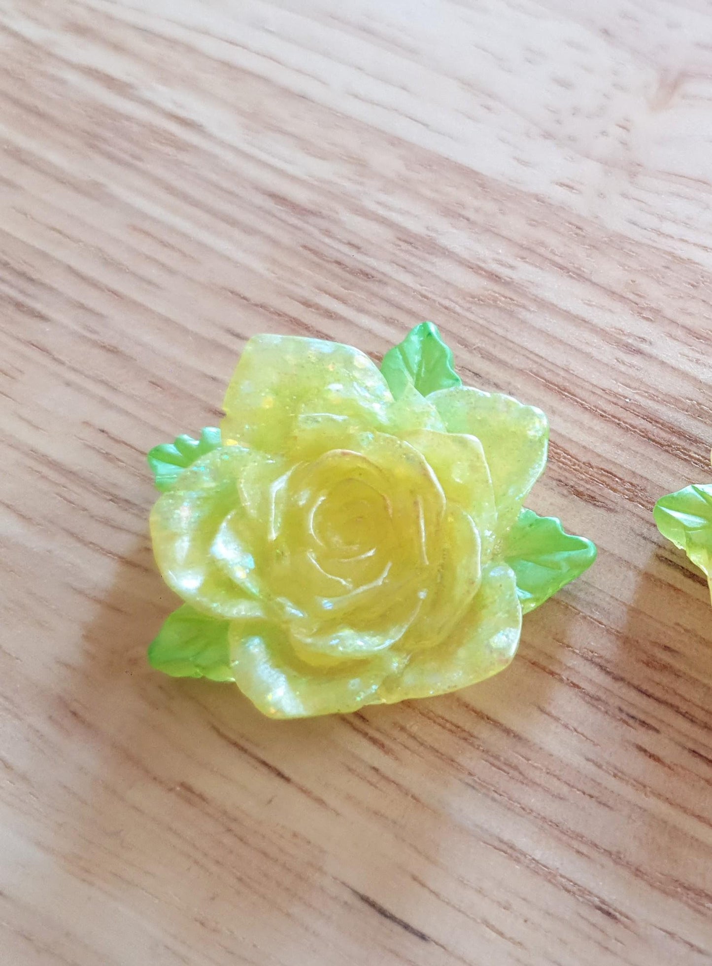 Yellow Rose Flower Brooch, Light Yellow Flower with Green Leaves Brooch with Stainless Steel Pin, Handmade Resin Brooch, Personalised Brooch