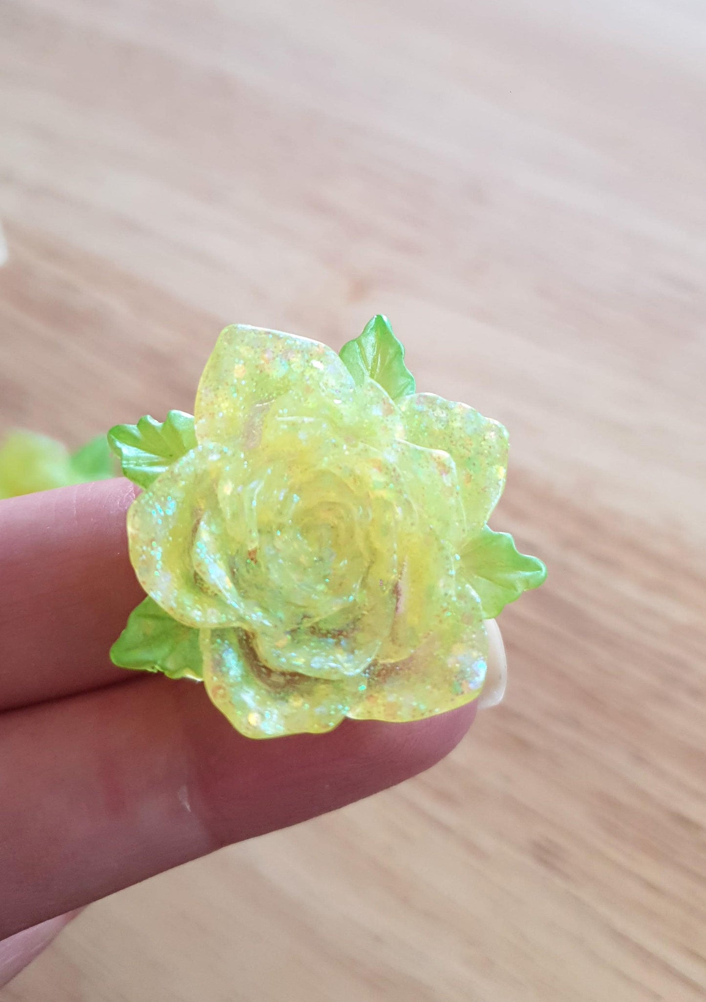Yellow Rose Flower Brooch, Light Yellow Flower with Green Leaves Brooch with Stainless Steel Pin, Handmade Resin Brooch, Personalised Brooch