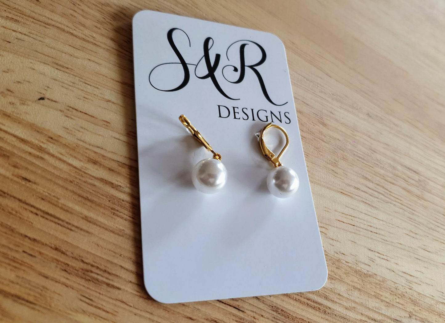 Gold Faux Pearl Leverback Earrings, Stainless Steel Statement Dangle Drop Minimalist Earrings. Pearl Drops.