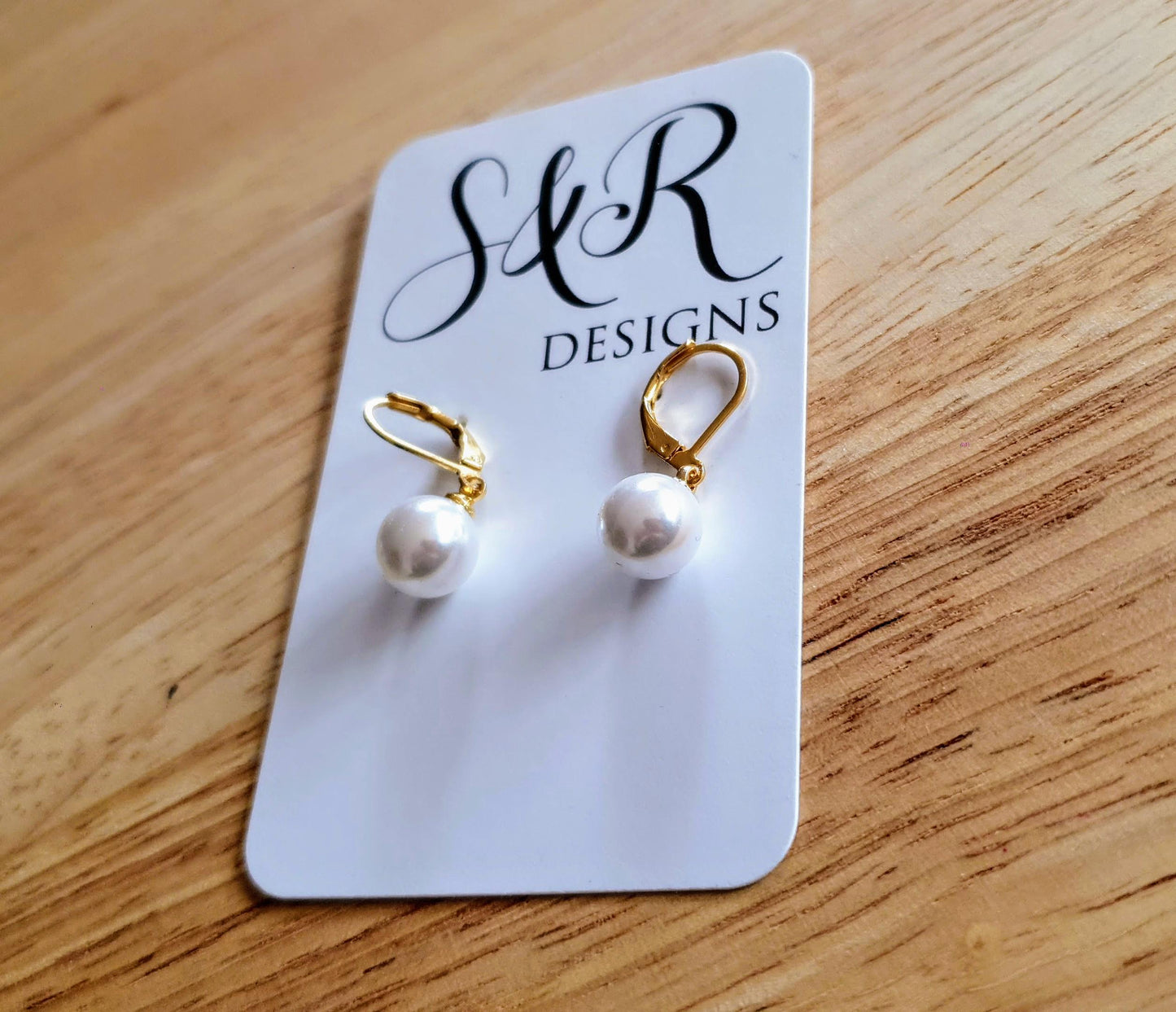 Gold Faux Pearl Leverback Earrings, Stainless Steel Statement Dangle Drop Minimalist Earrings. Pearl Drops.