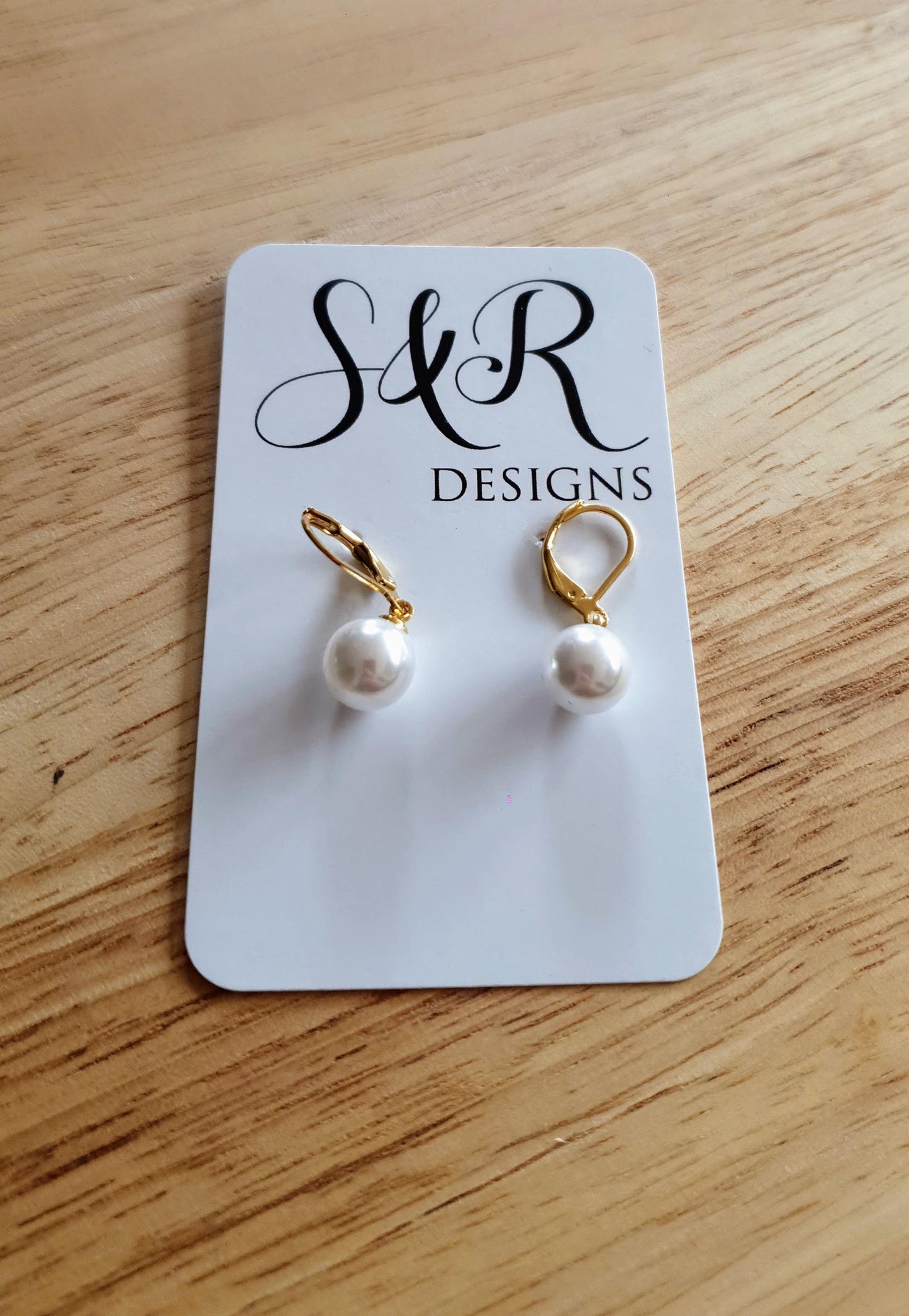 Gold Faux Pearl Leverback Earrings, Stainless Steel Statement Dangle Drop Minimalist Earrings. Pearl Drops.