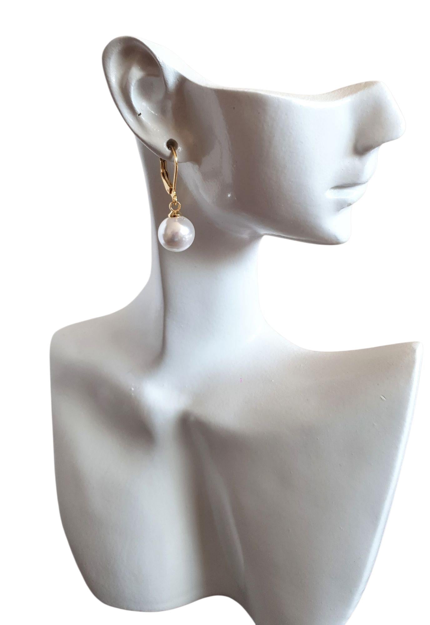 Gold Faux Pearl Leverback Earrings, Stainless Steel Statement Dangle Drop Minimalist Earrings. Pearl Drops.