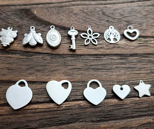 Add on Charm Bracelet or Necklace, Personalised Hand Stamped Charm, Owl, Ladybug, Evil Eye, Key, Flower, Heart, Star with Jump Ring
