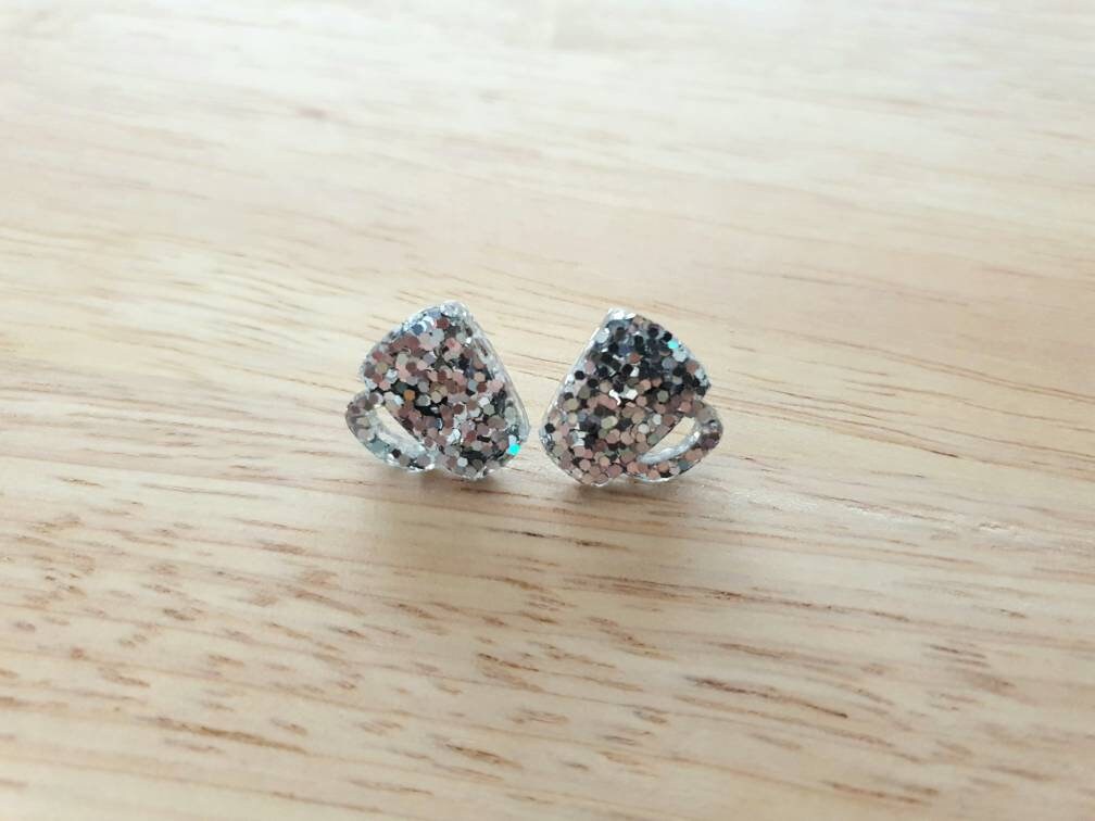 Coffee Mug Stud Earrings, Silver Holographic Glitter Coffee Cup Earrings, Coffee Lovers, Stainless Steel Studs