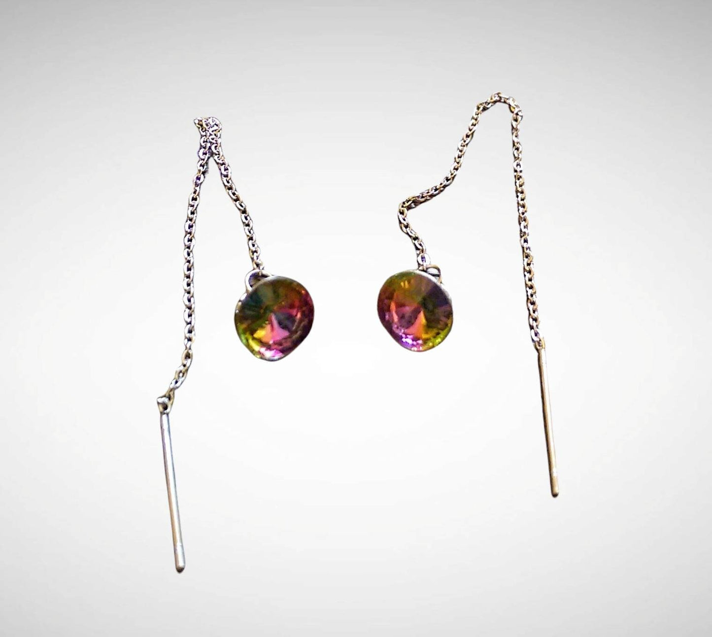 Multi Coloured Crystal Threader Dangle Earrings