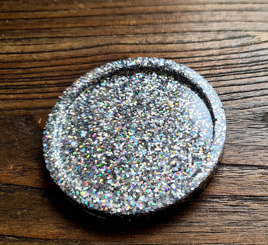 Resin Trinket Ring Dish, Coaster Silver Holographic Glitter Mix