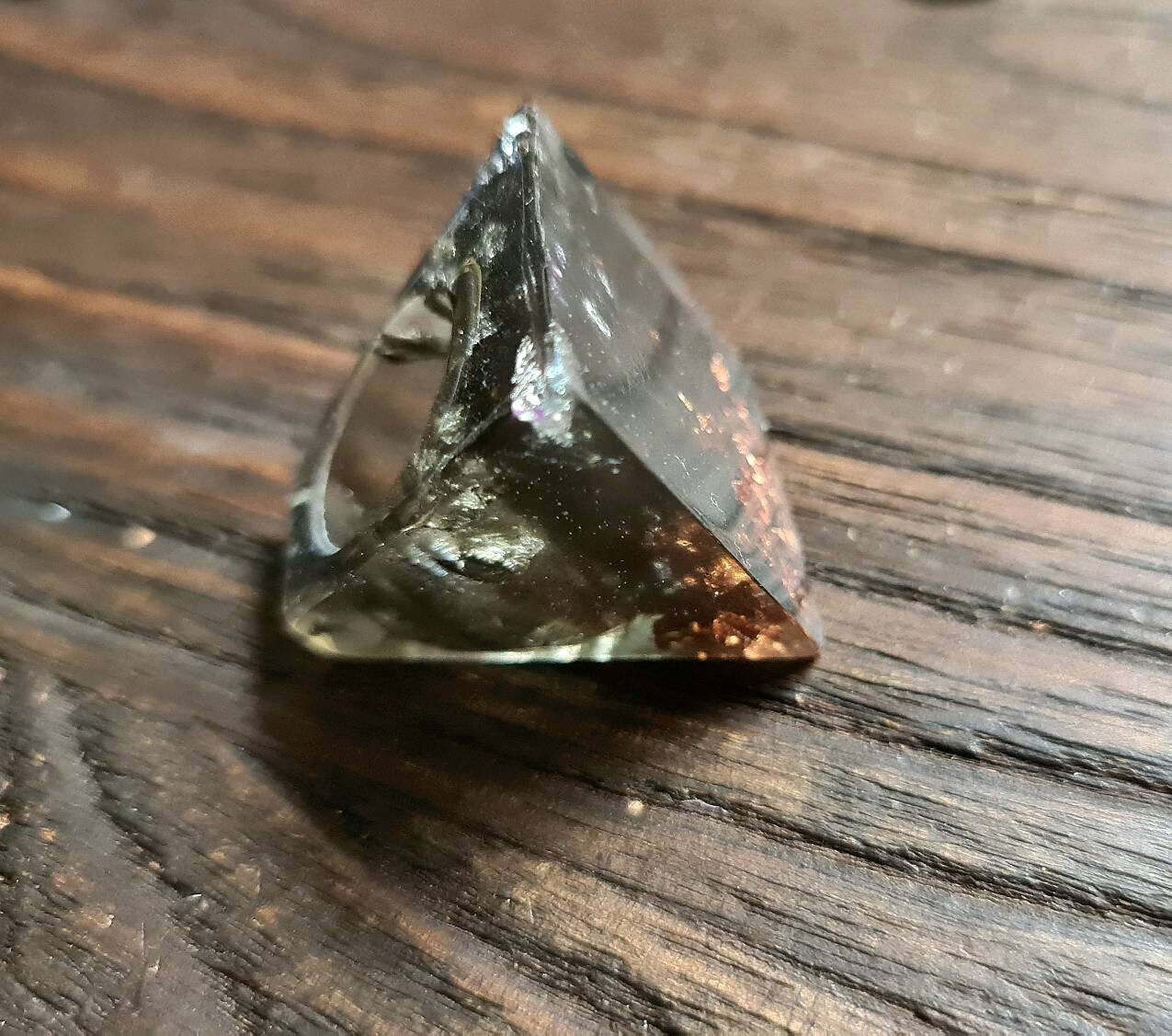 Square Resin Ring, Silver and Rosegold Leaf Smoky Grey Resin Ring, Handmade Size 7 US N AU