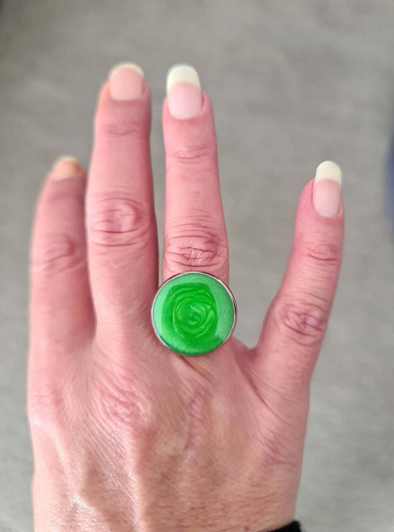 Circle Large Colour Ring, Mono Colour Resin Stainless Steel Statement Ring, Choose Red, Yellow, Green, Blue or Purple Dize 8 US (N AU/UK)