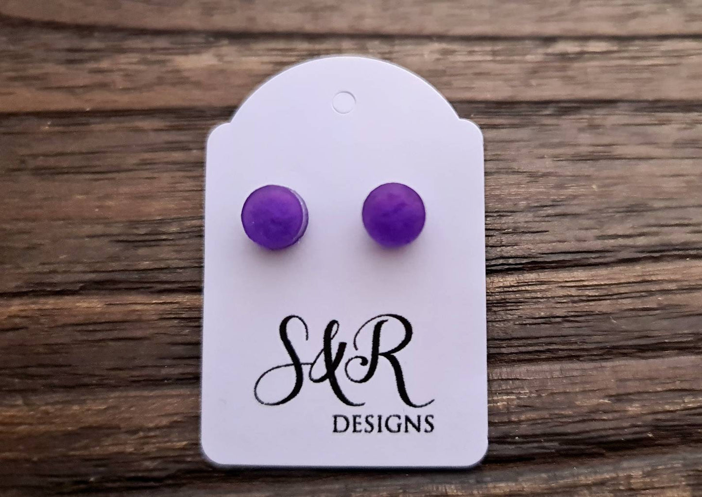 Circle Dot Resin Stud Earrings, Purple Stud Earrings, Tiny Studs, Stainless Steel Stud Earrings. 15mm, 12mm, 10mm or 8mm