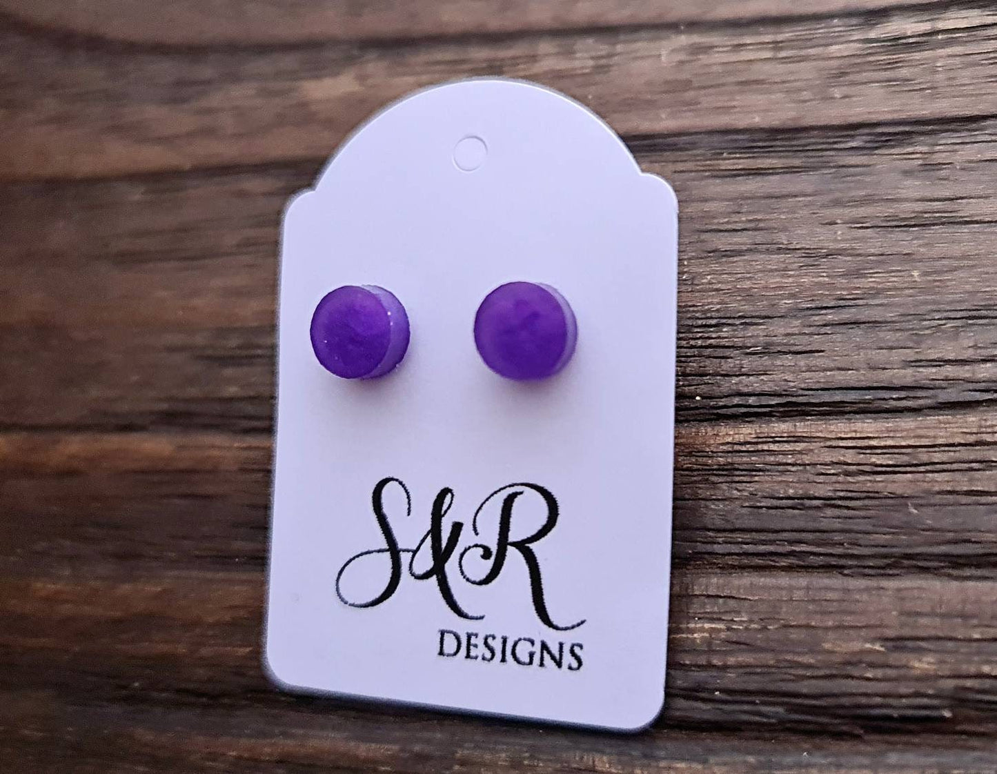 Circle Dot Resin Stud Earrings, Purple Stud Earrings, Tiny Studs, Stainless Steel Stud Earrings. 15mm, 12mm, 10mm or 8mm