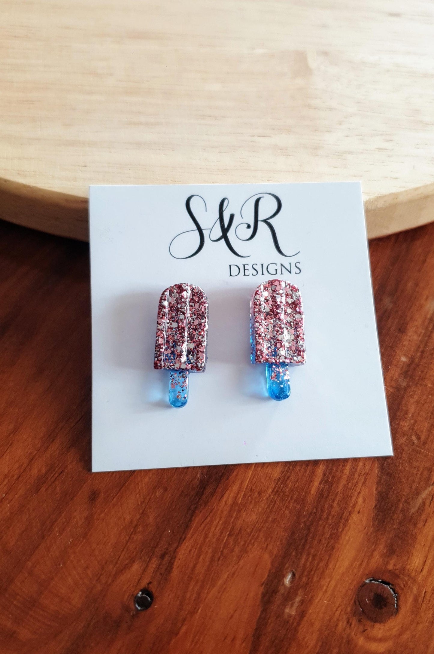 Pink Icy Pole Stud Glitter Earrings, Pink Silver Mix with Blue Ice Cream Earrings, Statement Food Lover Earrings