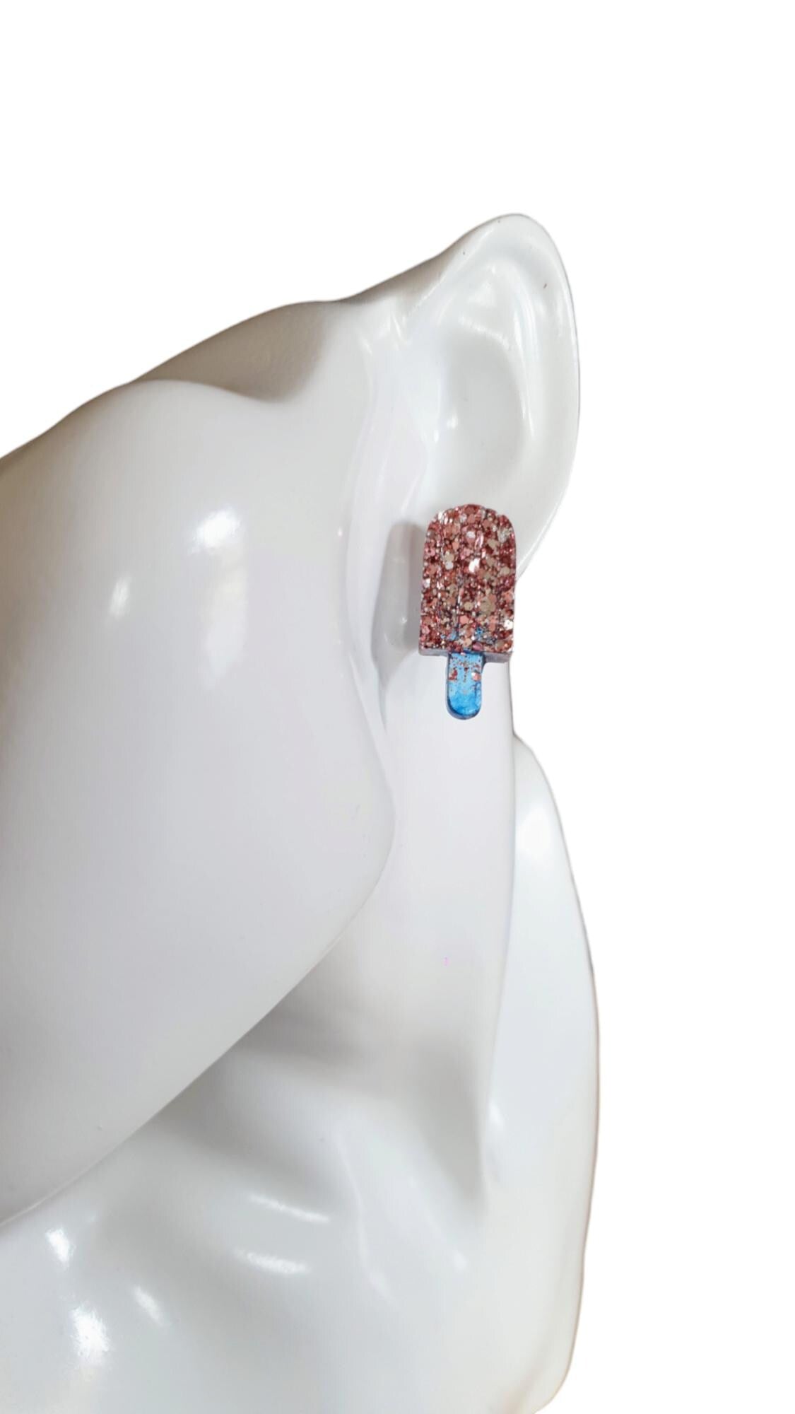 Pink Icy Pole Stud Glitter Earrings, Pink Silver Mix with Blue Ice Cream Earrings, Statement Food Lover Earrings